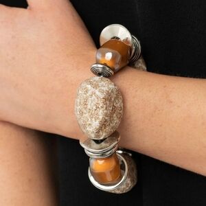 Paparazzi Earthy Stone & Silver Accent Elastic Bracelet